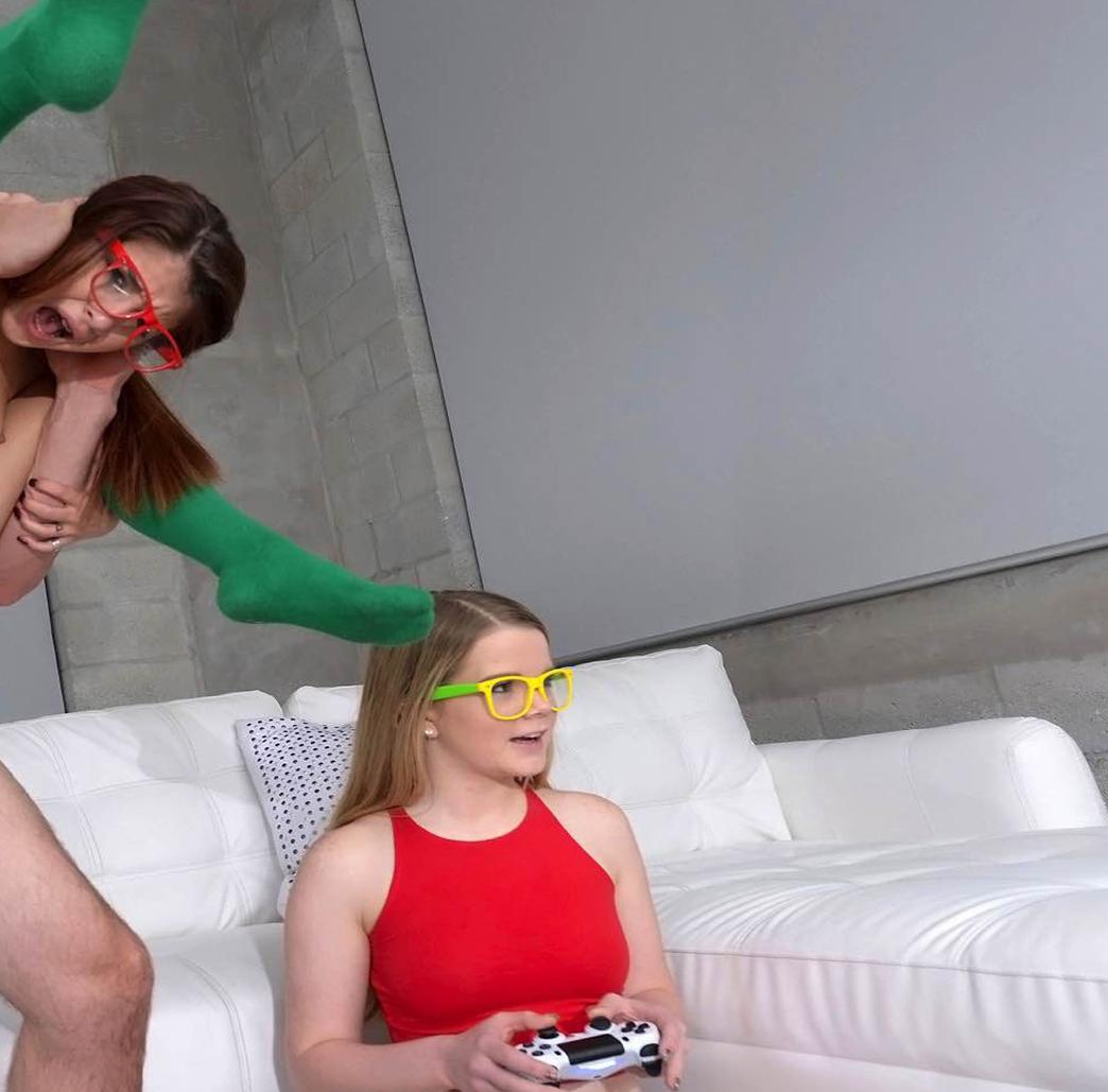Oblivious gaming girl with glasses Blank Meme Template