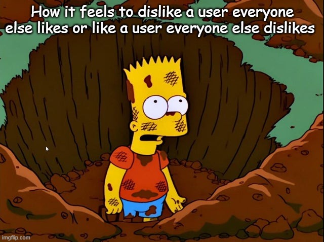 Oppressed Homer | How it feels to dislike a user everyone else likes or like a user everyone else dislikes | image tagged in oppressed homer | made w/ Imgflip meme maker