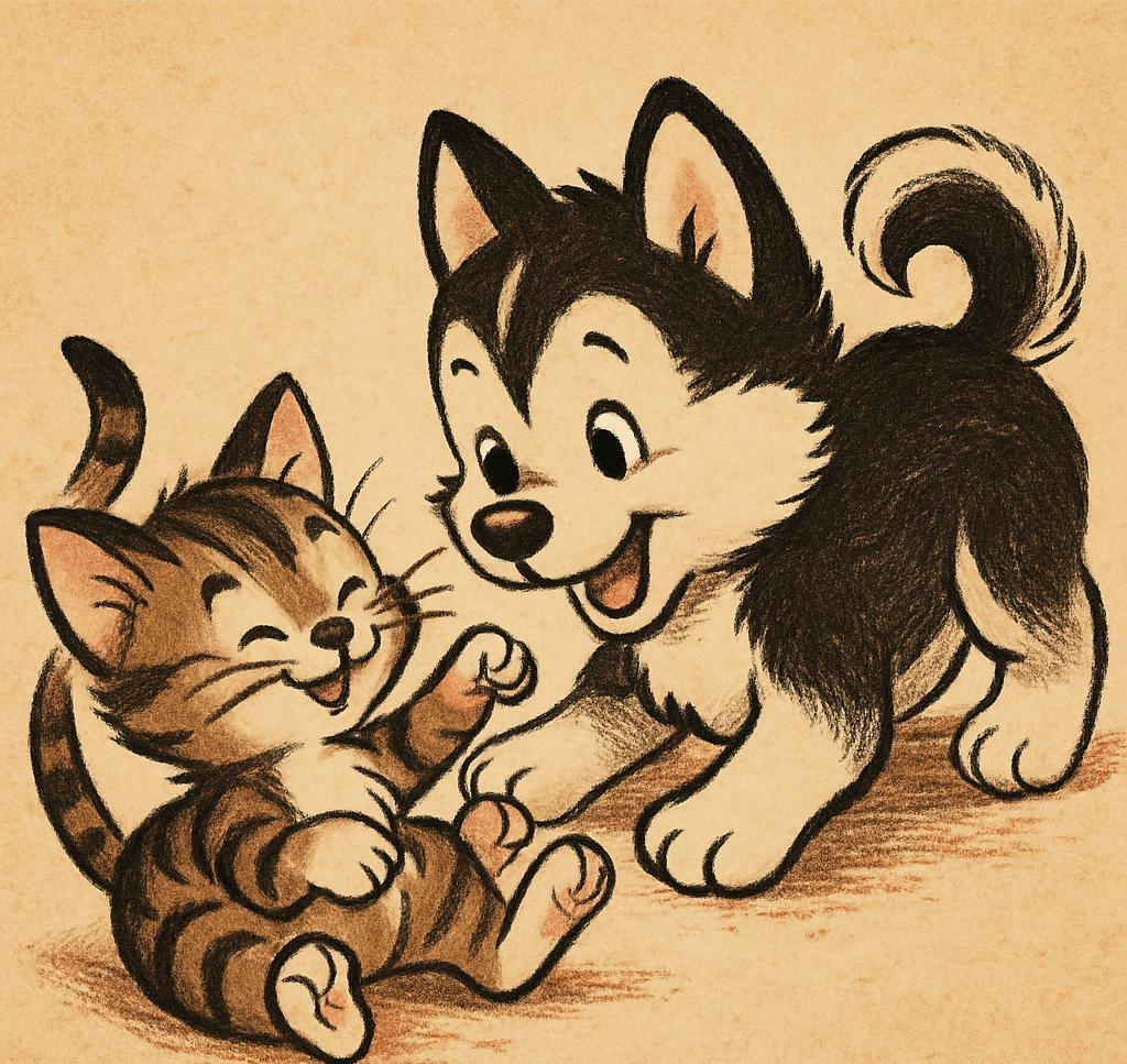 a puppy playing with a kitten Blank Meme Template