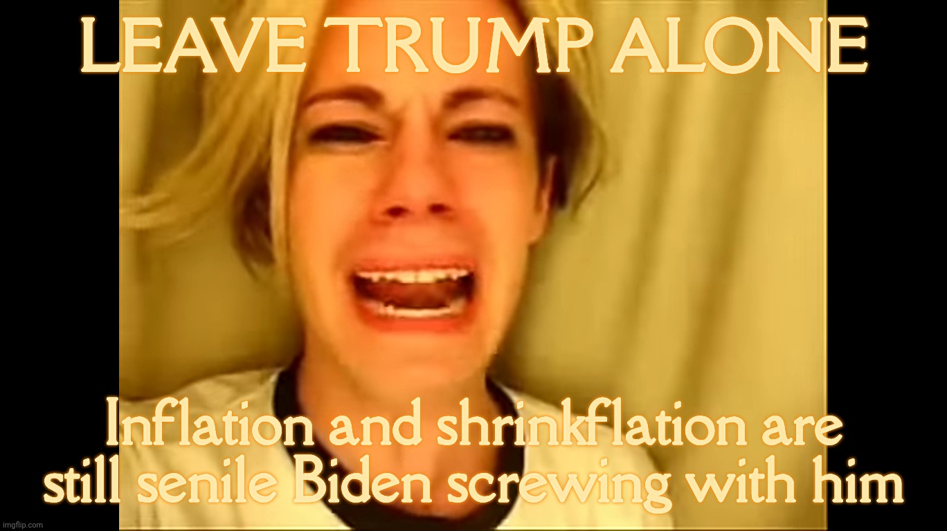 Stop blaming Trump's economic woes on Trump, he doesn't know what he's doing | LEAVE TRUMP ALONE; Inflation and shrinkflation are still senile Biden screwing with him | image tagged in leave britney alone,leave trump alone,inflation and shrinkflation,neither has shrunk,prices still suck,in just one day he said | made w/ Imgflip meme maker