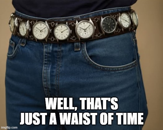 Waist of Time | WELL, THAT'S JUST A WAIST OF TIME | image tagged in funny,memes | made w/ Imgflip meme maker