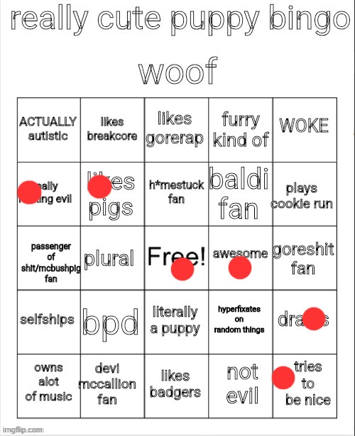kinda cringe ngl | image tagged in dog bingo,dawn | made w/ Imgflip meme maker