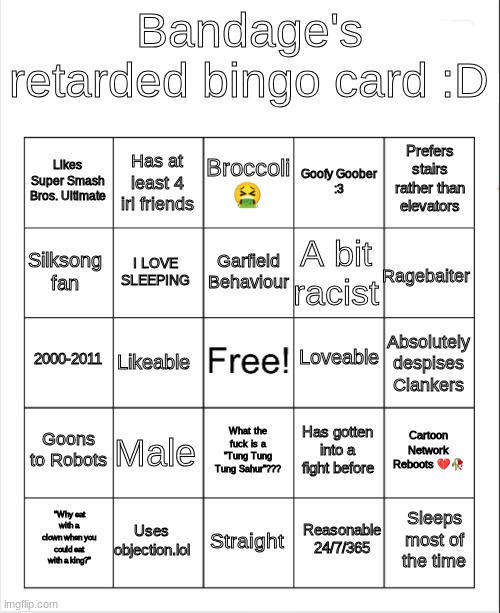 Bandage's retarded bingo card :D Blank Meme Template