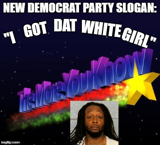 the more you know | NEW DEMOCRAT PARTY SLOGAN:; DAT; WHITE; GOT; "I; GIRL" | image tagged in the more you know | made w/ Imgflip meme maker