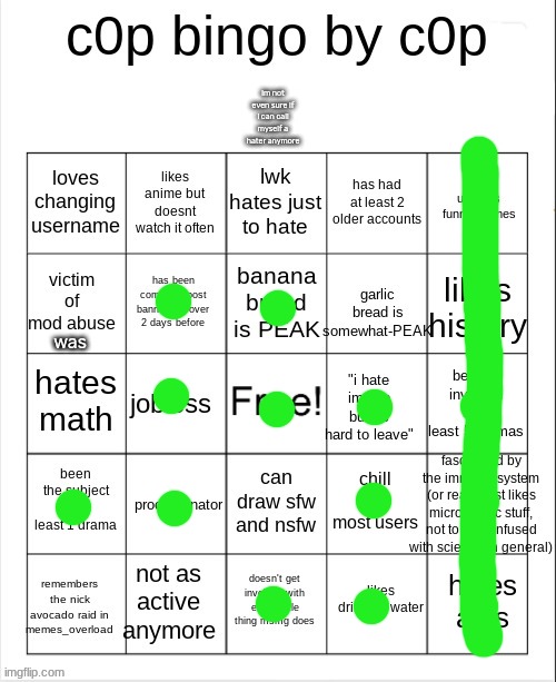 c0p bingo | im not even sure if i can call myself a hater anymore; was | image tagged in c0p bingo | made w/ Imgflip meme maker