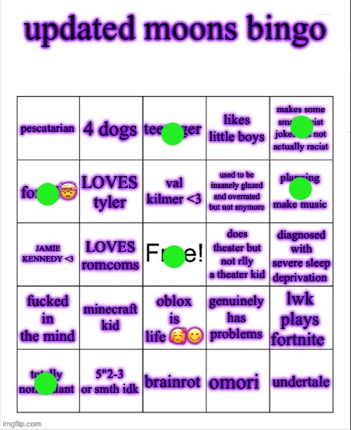 updated moons bingo | image tagged in updated moons bingo | made w/ Imgflip meme maker