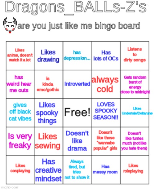 my Deltarune/Undertale OC is on here | image tagged in my bingo board | made w/ Imgflip meme maker
