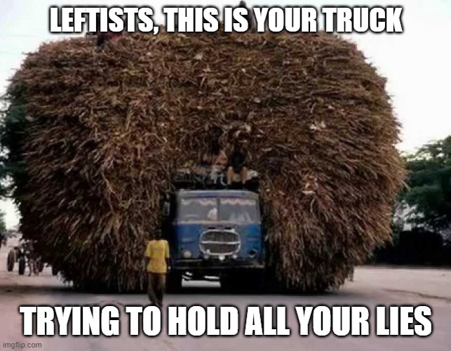 Overloaded truck | LEFTISTS, THIS IS YOUR TRUCK TRYING TO HOLD ALL YOUR LIES | image tagged in overloaded truck | made w/ Imgflip meme maker
