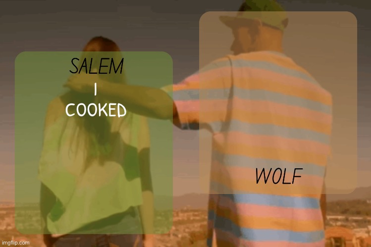 moons and foxed - salem n wolf temp | I COOKED | image tagged in moons and foxed - salem n wolf temp | made w/ Imgflip meme maker