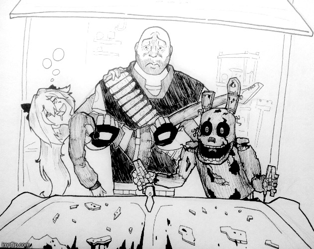 image tagged in heavy,astolfo,springtrap | made w/ Imgflip meme maker