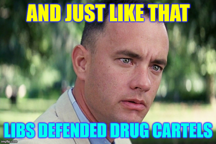 And Just Like That Meme | AND JUST LIKE THAT LIBS DEFENDED DRUG CARTELS | image tagged in memes,and just like that | made w/ Imgflip meme maker