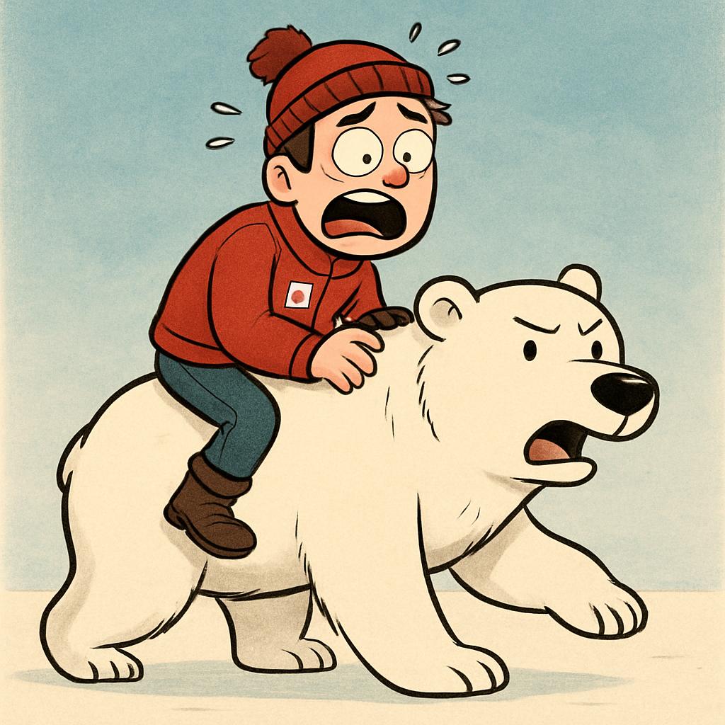 A scared Canadian riding a polar bear Blank Meme Template