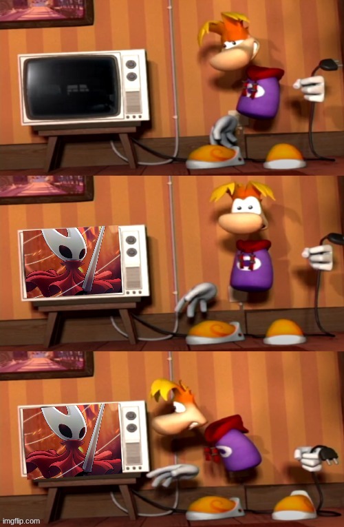 Rayman tryna turn off the TV by unplugging it | image tagged in rayman tryna turn off the tv by unplugging it | made w/ Imgflip meme maker
