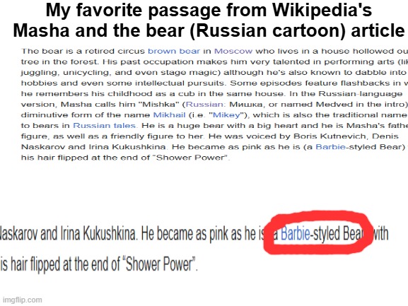 Post it on r/mattrose on Reddit | My favorite passage from Wikipedia's Masha and the bear (Russian cartoon) article | image tagged in blank white template | made w/ Imgflip meme maker