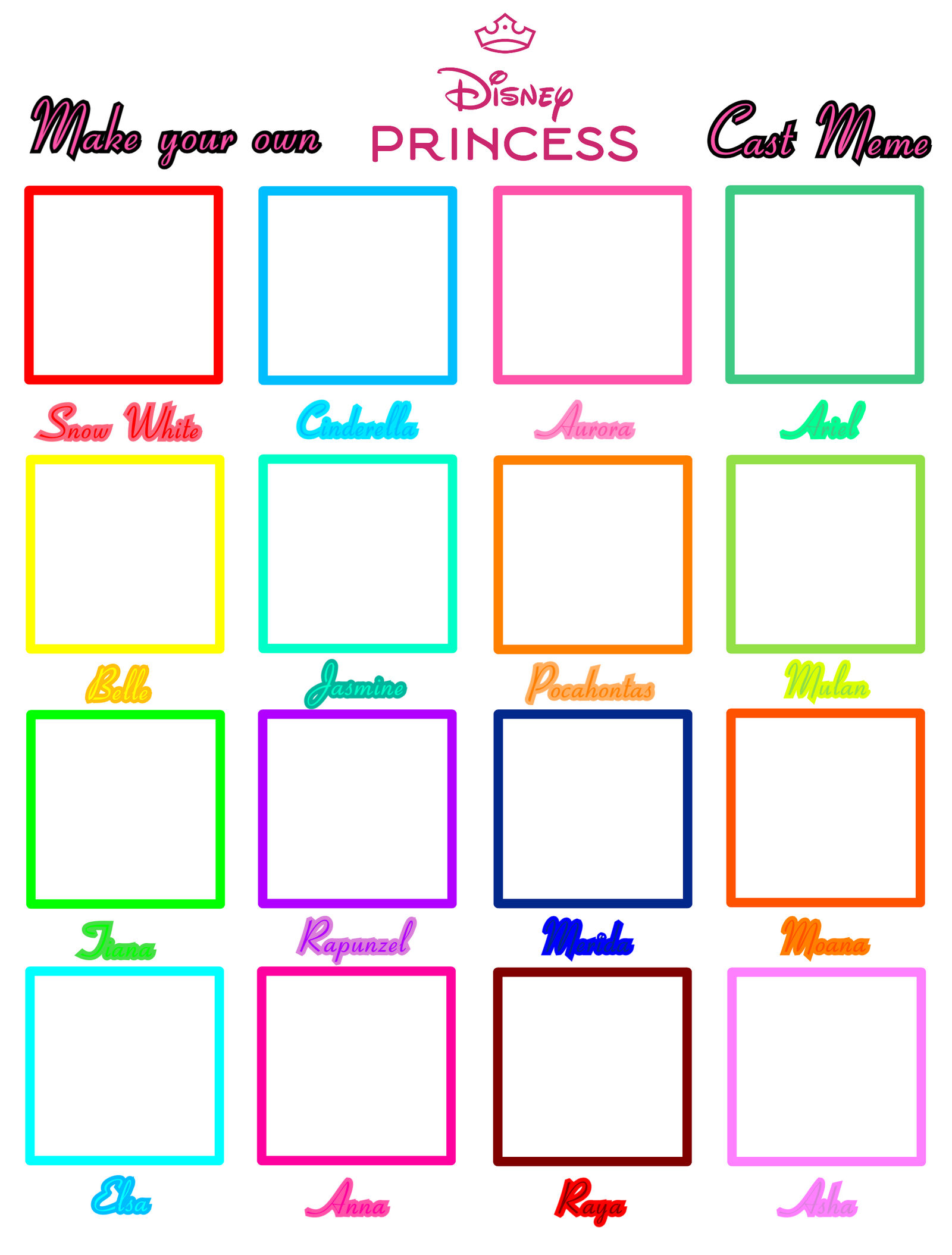 Make your own Disney Princess Cast Meme Blank Meme Template