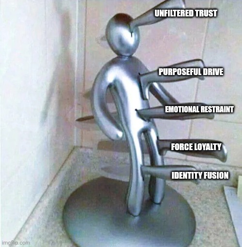 Men Feel Used, Too! | UNFILTERED TRUST; PURPOSEFUL DRIVE; EMOTIONAL RESTRAINT; FORCE LOYALTY; IDENTITY FUSION | image tagged in gender,dating,relationships,women,men | made w/ Imgflip meme maker
