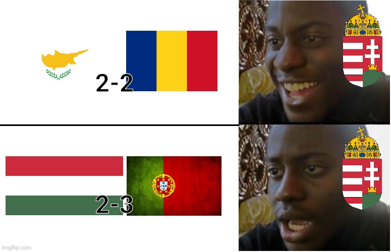 Hungary fans reaction: Romania slipped against Cyprus while Hungary fought but gets hit by Portugal and Cristiano Ronaldo | 2-2; 2-3 | image tagged in disappointed black guy,hungary,romania,portugal,world cup,qualifiers | made w/ Imgflip meme maker