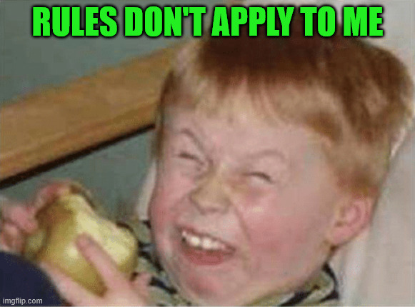 sour apple | RULES DON'T APPLY TO ME | image tagged in sour apple | made w/ Imgflip meme maker