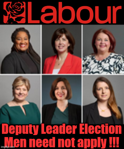 Labour deputy leader election - No men allowed !!! | #Immigration #Starmerout #Labour #KeirStarmer #labourisdead #nevervotelabour #Antisemitism #Savile #Paedo #Worboys #GroomingGangs #Paedophile #IllegalImmigration #Immigrants #Invasion #StarmerResign #strikes
Starmerout Labour Starmer Yvette Cooper Angela Rayner KeirStarmer labourisdead Illegal Immigration Immigrants Invasion StarmerResign Island of strangers Slit Throat Ricky Jones Lucy Connolly Two-Tier Justice Ricky Jones; Deputy Leader Election
Men need not apply !!! | image tagged in starmerout labour starmer yvette cooper angela rayner,illegal immigration immigrants invasion,starmerresign island of strangers | made w/ Imgflip meme maker