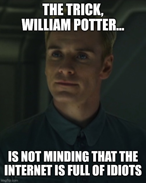 The trick, William Potter... | THE TRICK, WILLIAM POTTER... IS NOT MINDING THAT THE INTERNET IS FULL OF IDIOTS | image tagged in the trick william potter | made w/ Imgflip meme maker
