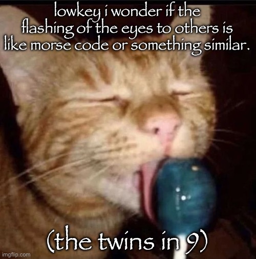 silly goober 2 | lowkey i wonder if the flashing of the eyes to others is like morse code or something similar. (the twins in 9) | image tagged in silly goober 2 | made w/ Imgflip meme maker