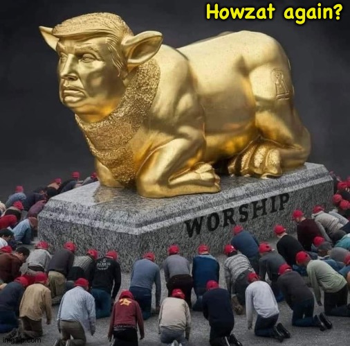 Trump & the golden calf | Howzat again? | image tagged in trump the golden calf | made w/ Imgflip meme maker