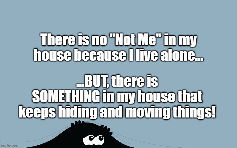 There is no "Not Me" in my house because I live alone... ...BUT, there is SOMETHING in my house that keeps hiding and moving things! | image tagged in losing,moving | made w/ Imgflip meme maker