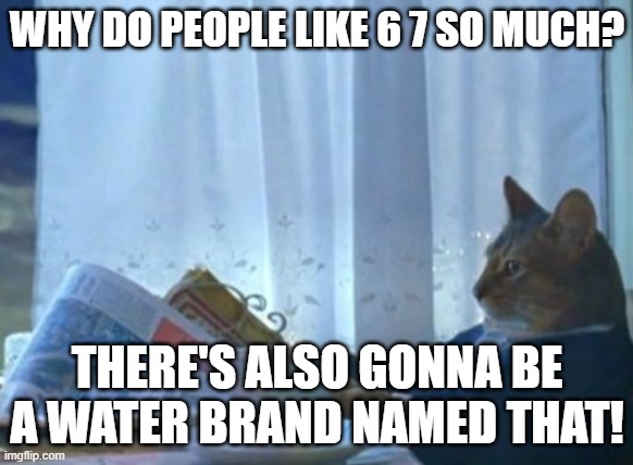 I Should Buy A Boat Cat | WHY DO PEOPLE LIKE 6 7 SO MUCH? THERE'S ALSO GONNA BE A WATER BRAND NAMED THAT! | image tagged in memes,i should buy a boat cat | made w/ Imgflip meme maker