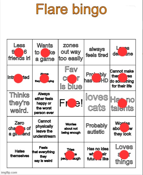 Flare bingo | image tagged in flare bingo | made w/ Imgflip meme maker