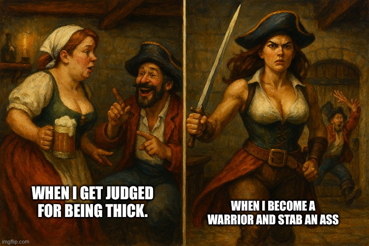 Thickness | WHEN I GET JUDGED FOR BEING THICK. WHEN I BECOME A WARRIOR AND STAB AN ASS | image tagged in when,you,judge,me,amazon | made w/ Imgflip meme maker