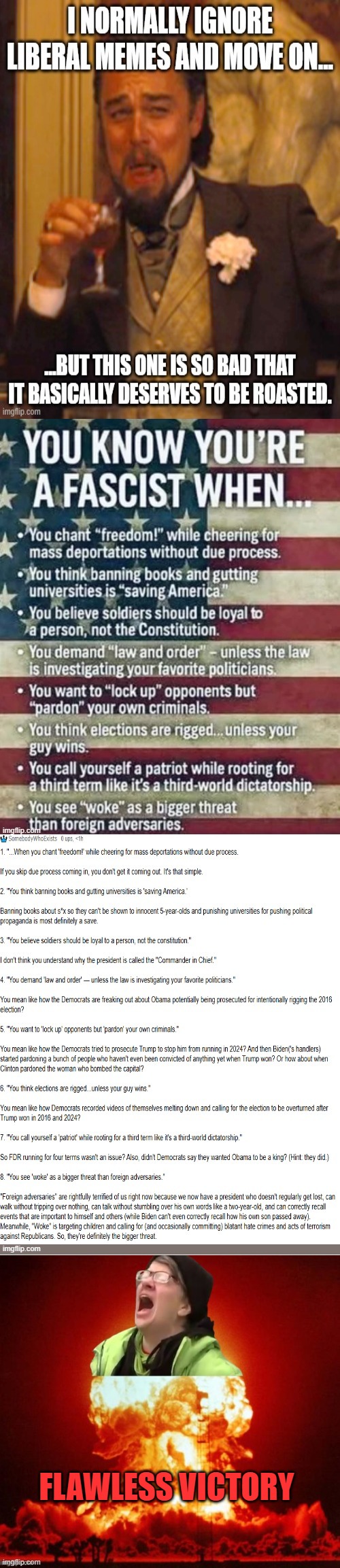 Don't bother looking for my comment. I posted it for the screenshot and then deleted it. It's not like they'll listen. | FLAWLESS VICTORY | image tagged in stupid liberals,funny,the left can't meme | made w/ Imgflip meme maker