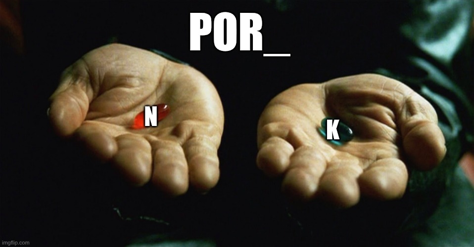 Choose wisely | POR_; N; K | image tagged in red pill blue pill | made w/ Imgflip meme maker
