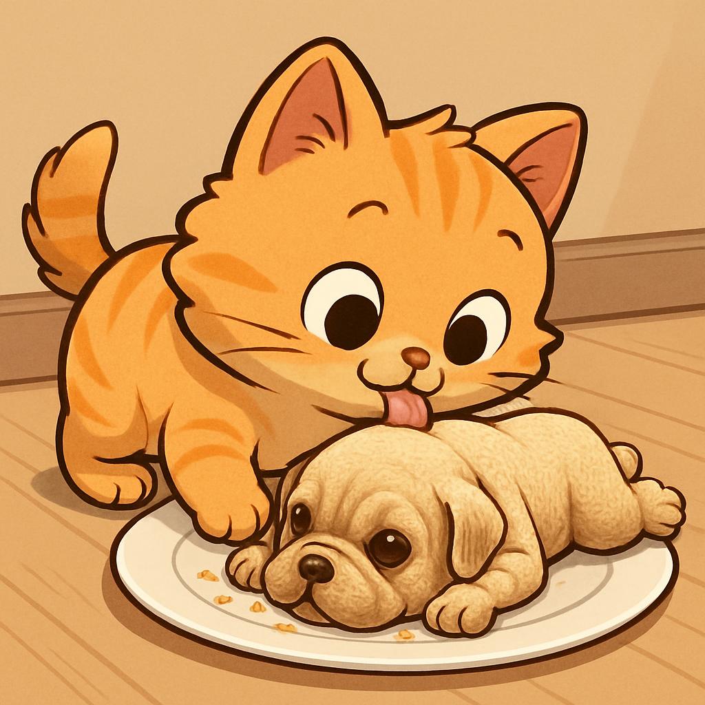 Cute kitten eating one of those hyper-realistic cakes that's sha Blank Meme Template