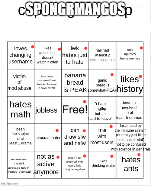 c0p bingo | SPONGRMANGOS | image tagged in c0p bingo | made w/ Imgflip meme maker