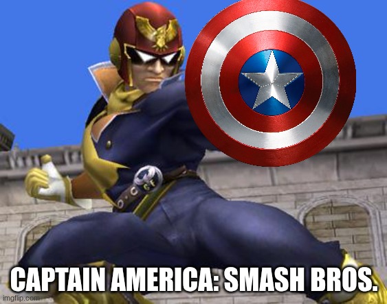 Captain America: Smash Bros. | CAPTAIN AMERICA: SMASH BROS. | image tagged in captain falcon,captain america,nintendo,super smash bros | made w/ Imgflip meme maker