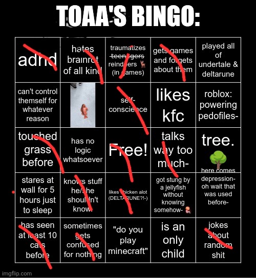 epsical's bingo | TOAA'S BINGO: | image tagged in epsical's bingo | made w/ Imgflip meme maker