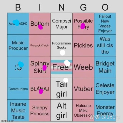 image tagged in transfem bingo | made w/ Imgflip meme maker