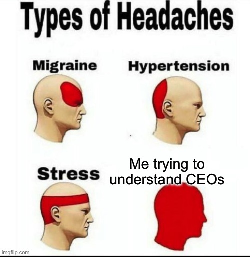Types of Headaches meme | Me trying to understand CEOs | image tagged in types of headaches meme | made w/ Imgflip meme maker