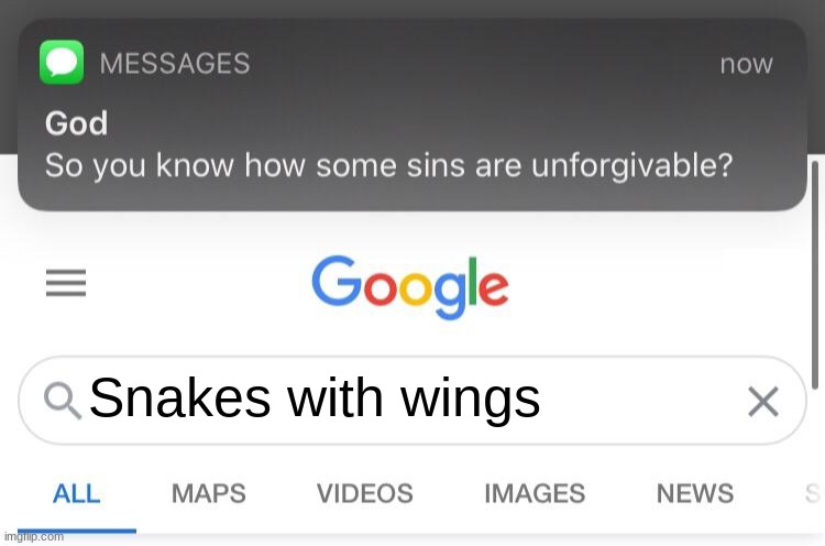 So you know how some sins are unforgivable? | Snakes with wings | image tagged in so you know how some sins are unforgivable | made w/ Imgflip meme maker