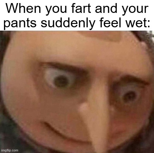 oh nah... | When you fart and your pants suddenly feel wet: | image tagged in gru meme,fart,poop | made w/ Imgflip meme maker