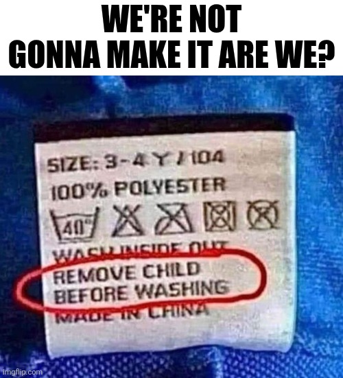 We're Not Gonna Make It Are We? | WE'RE NOT GONNA MAKE IT ARE WE? | image tagged in chrisjoines1 | made w/ Imgflip meme maker