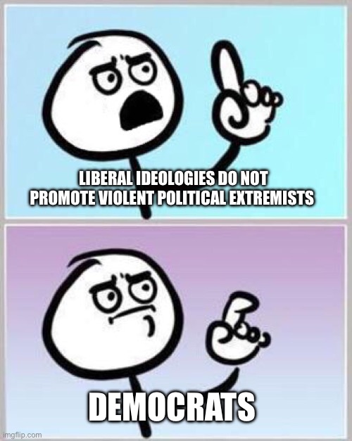 Only democrats are shooting | LIBERAL IDEOLOGIES DO NOT PROMOTE VIOLENT POLITICAL EXTREMISTS; DEMOCRATS | image tagged in wait what | made w/ Imgflip meme maker