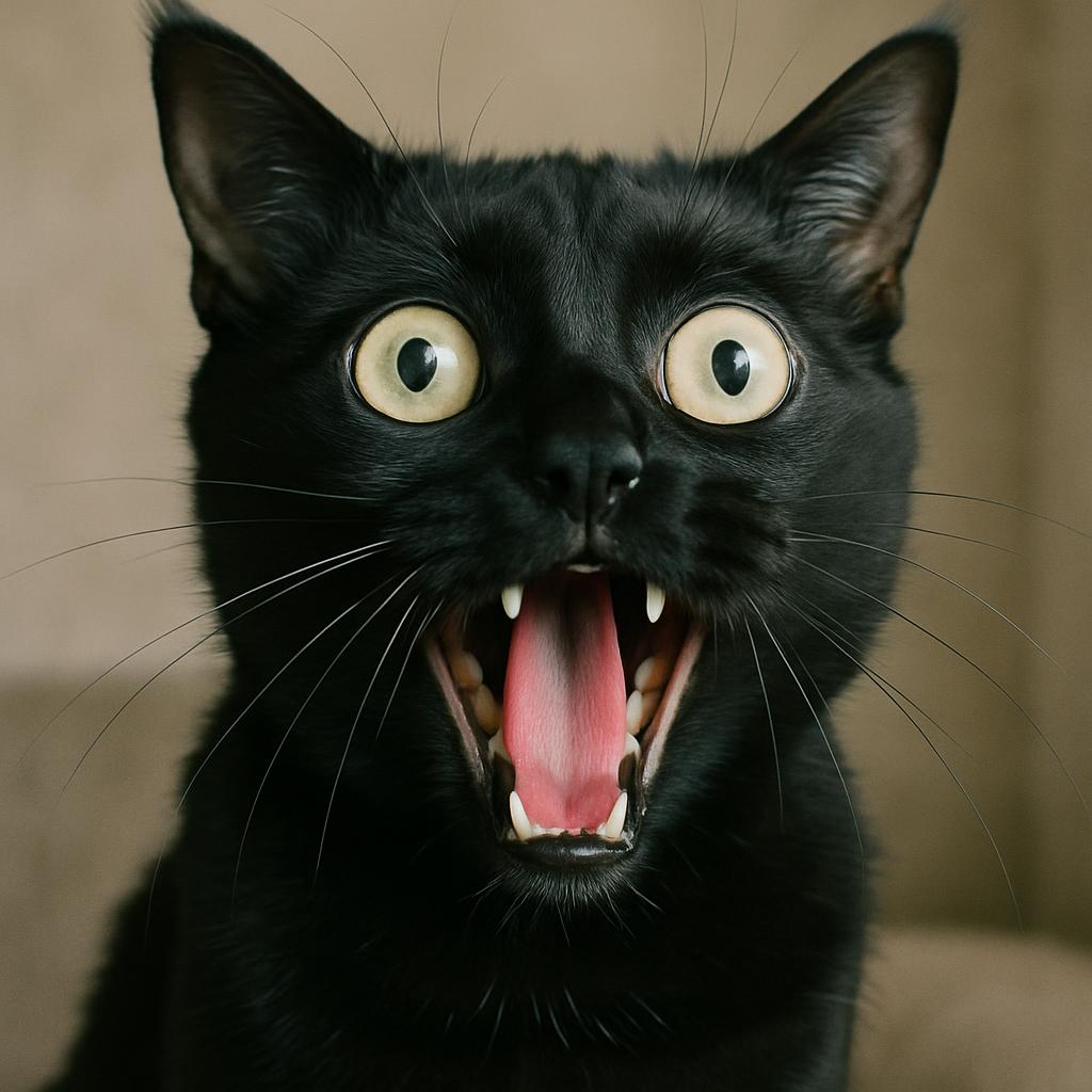 Black cat with insane reaction Blank Meme Template