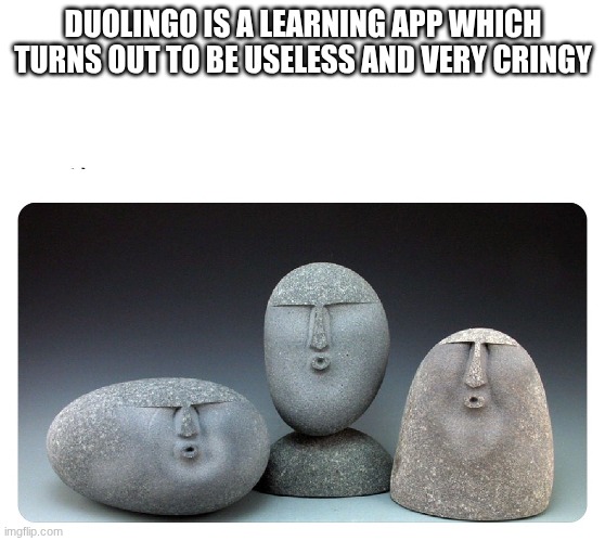 Oof stones | DUOLINGO IS A LEARNING APP WHICH TURNS OUT TO BE USELESS AND VERY CRINGY | image tagged in oof stones | made w/ Imgflip meme maker