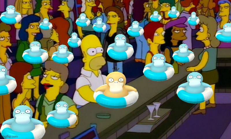 Shiny Psyduck buddy | image tagged in homer simpsons in bar | made w/ Imgflip meme maker