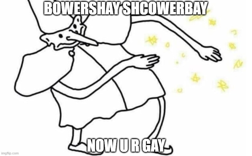 *Not funny, didn't laugh* | BOWERSHAY SHCOWERBAY; NOW U R GAY | image tagged in skidaddle skidoodle,gay | made w/ Imgflip meme maker