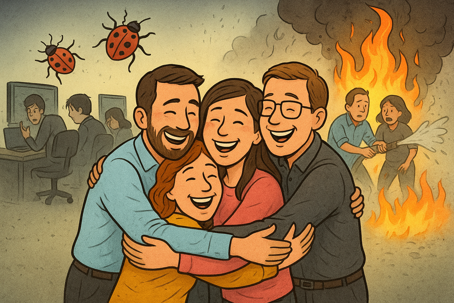 Management Hugging It Out While The World Burns Blank Meme Template