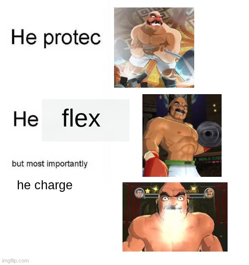Bald Bull be like | flex; he charge | image tagged in punch out,wii,nintendo | made w/ Imgflip meme maker
