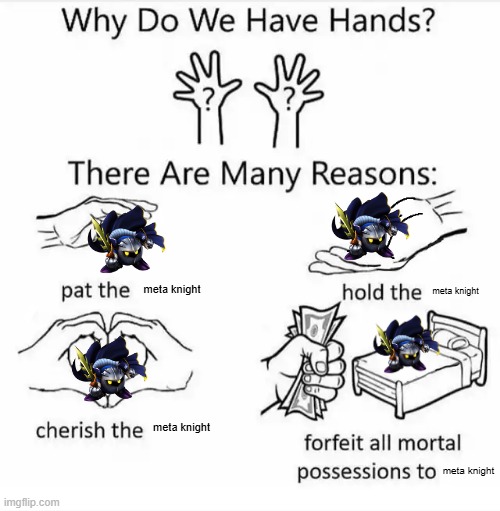 Why do we have hands? (all blank) | meta knight; meta knight; meta knight; meta knight | image tagged in why do we have hands all blank | made w/ Imgflip meme maker