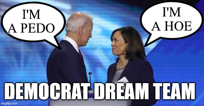 Biden Harris dialogue | I'M A PEDO I'M A HOE DEMOCRAT DREAM TEAM | image tagged in biden harris dialogue | made w/ Imgflip meme maker